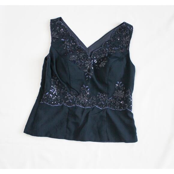 Navy Blue US Size 12 Sequin Embroidered Cocktail Top Evening Party Blouse Formal - Picture 5 of 6